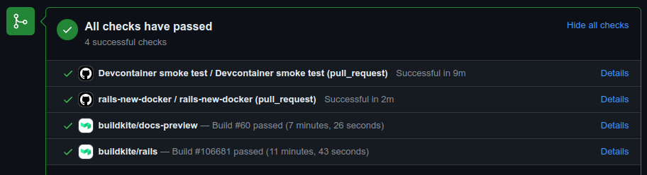 GitHub rails/rails Pull Request status checks